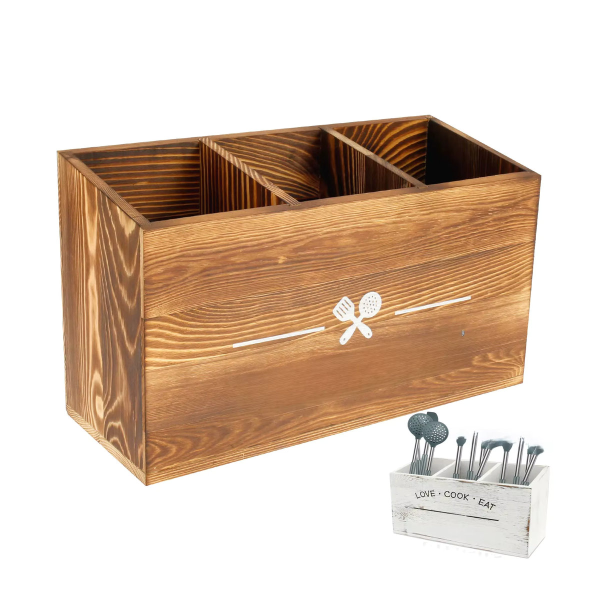 Willstar Besteckhalter aus Holz in Braun im Landhausstil mit 3-fach Organizer und Abtropffläche - Bild 7