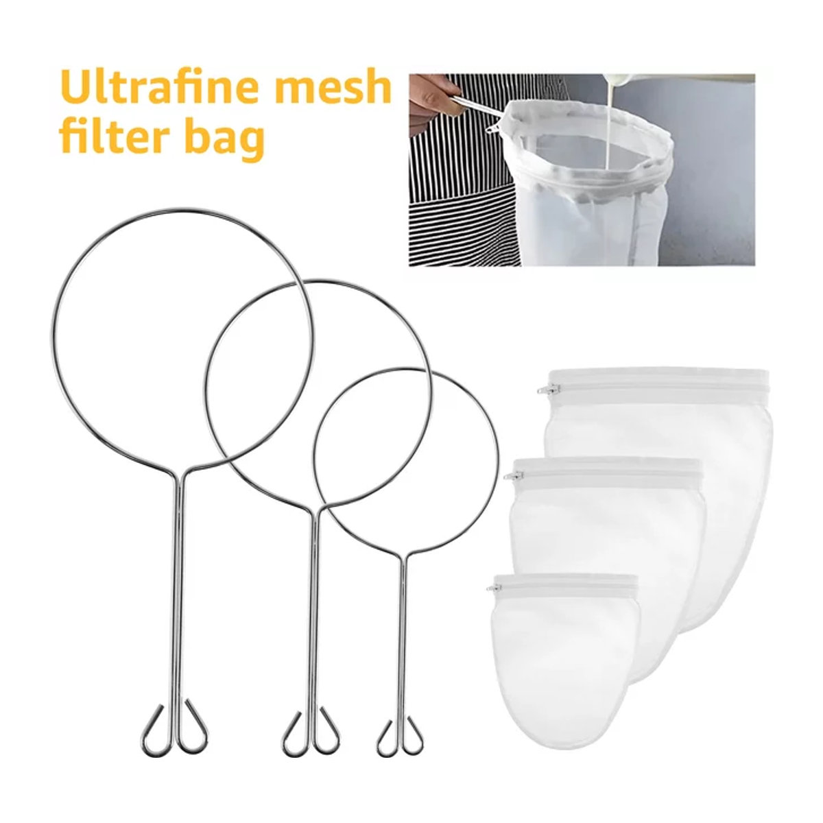 Willstar Filterbeutel aus ultrafeinem Netz mit Reißverschluss, wiederverwendbarer Siebbeutel in Weiß für Nüsse, Milch und Käse - Bild 1