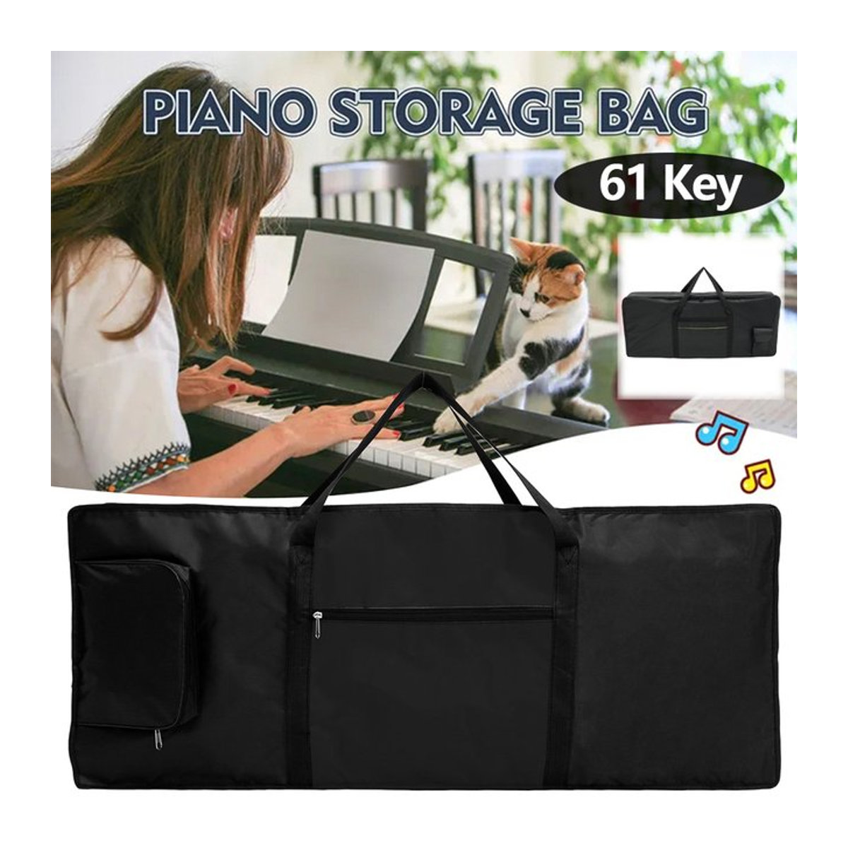 Willstar Gigbag für 61-Tasten-Tastatur in Schwarz, gepolsterte E-Piano-Hülle aus 420D Oxford-Stoff mit verstellbarem Schultergurt - Bild 1