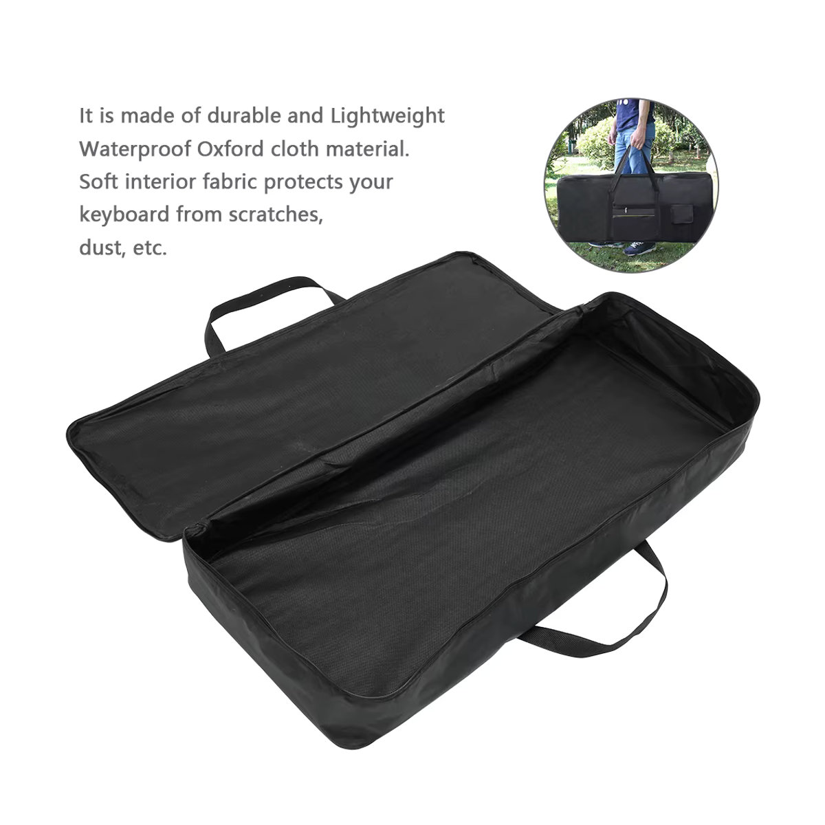 Willstar Gigbag für 61-Tasten-Tastatur in Schwarz, gepolsterte E-Piano-Hülle aus 420D Oxford-Stoff mit verstellbarem Schultergurt - Bild 5