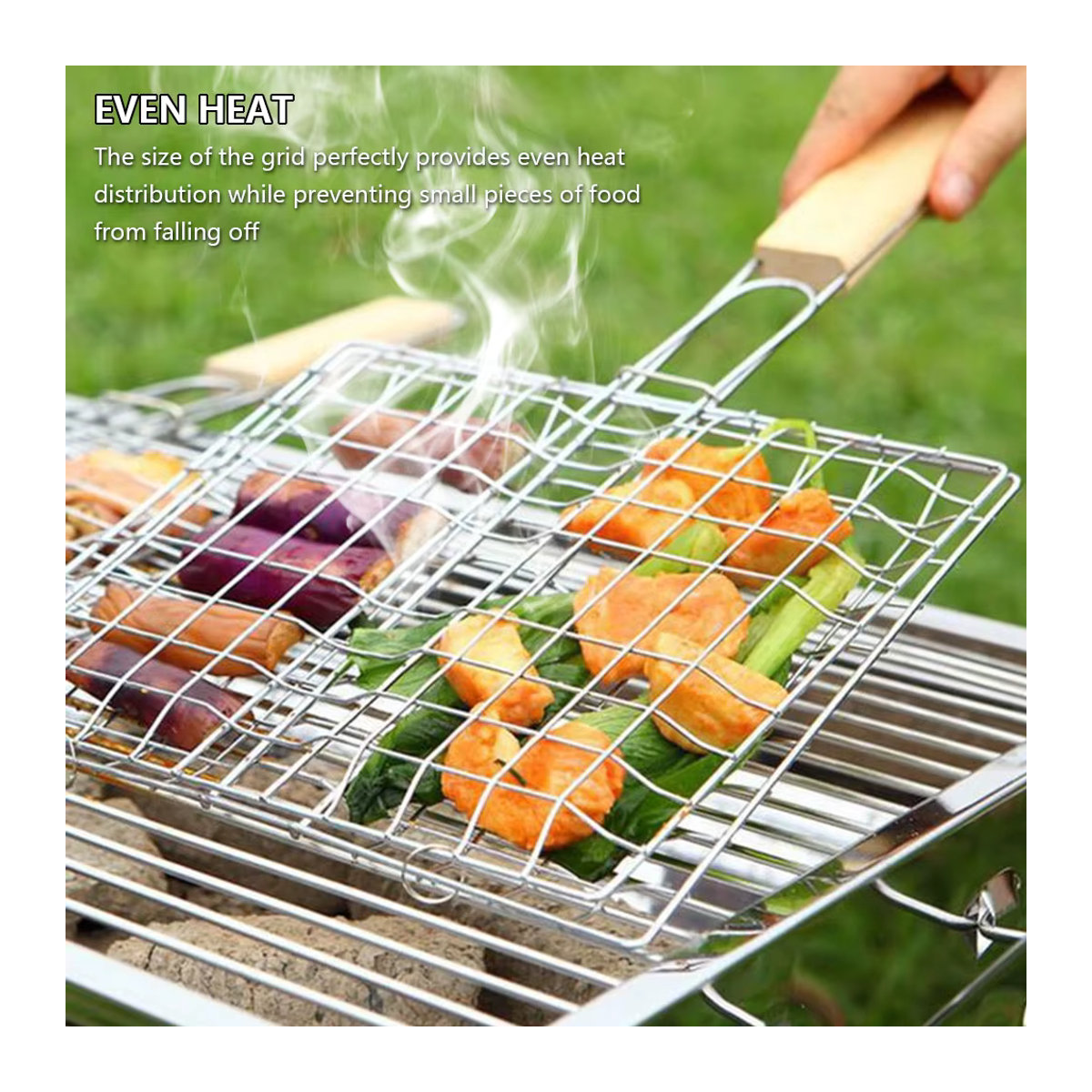 Willstar Grillkorb aus Edelstahl, zusammenklappbares Grillnetz mit Griff für Fisch, Gemüse und Garnelen - Bild 2