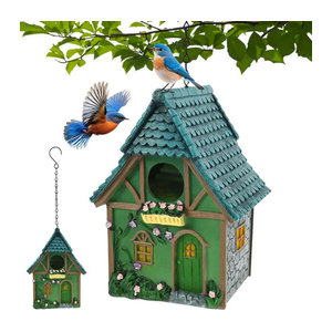 Willstar Hängendes Vogelhaus aus Kunstharz in Bunt Grün Blau als Gartendekoration und Unterschlupf für Kleinvögel