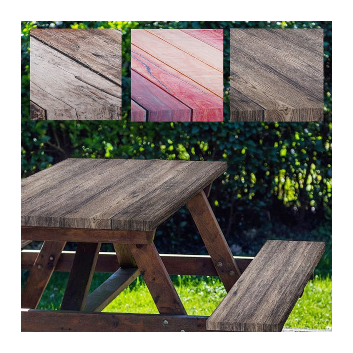 Willstar Picknick Tischdecke und Bank Set aus wasserdichtem Polyester mit Holzmaserung, 3-teiliges Set für Camping und Outdoor-Partys - Bild 1