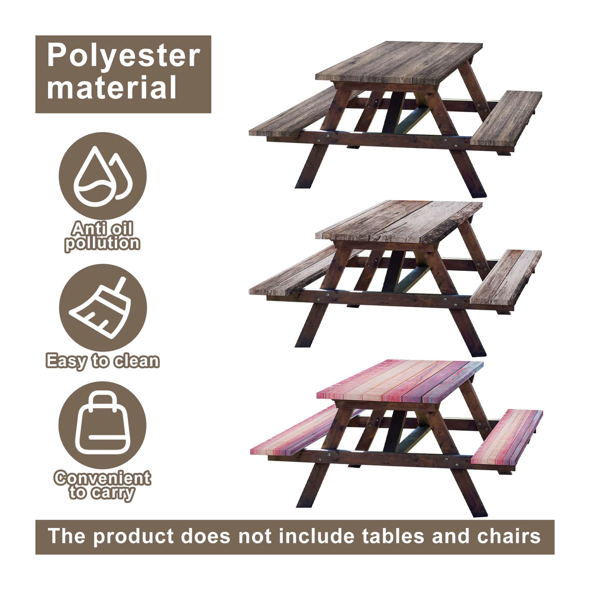 Willstar Picknick Tischdecke und Bank Set aus wasserdichtem Polyester mit Holzmaserung, 3-teiliges Set für Camping und Outdoor-Partys - Bild 2