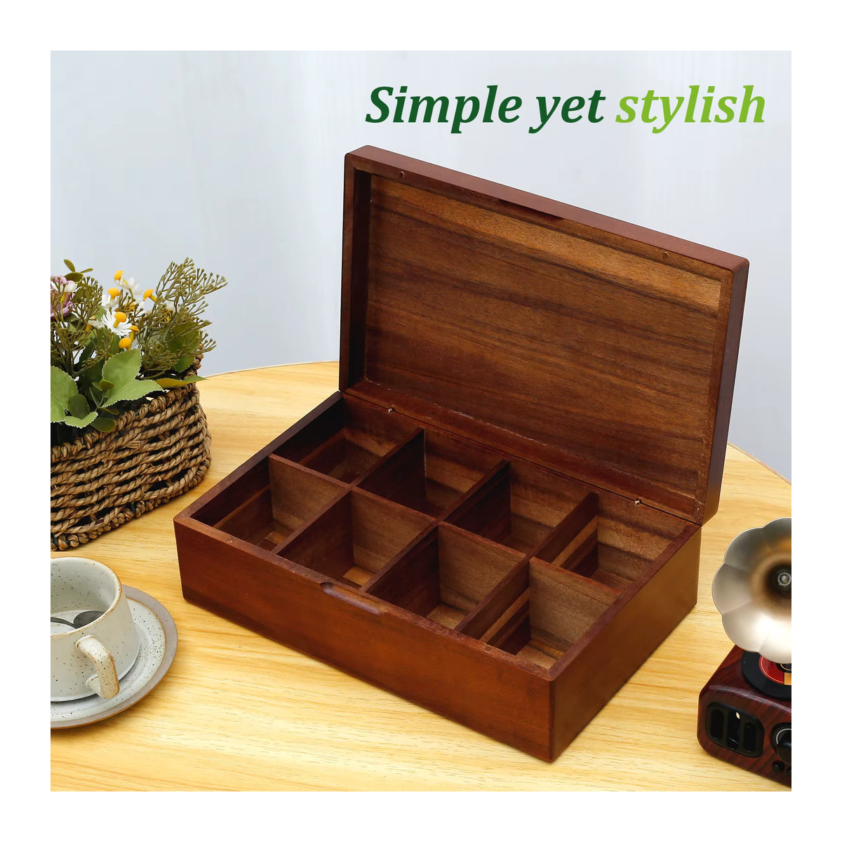Willstar Teebox aus Holz in Braun mit 4/8 Gittern und Deckel, quadratische Tee-Aufbewahrungsbox für deine Organisation - Bild 4