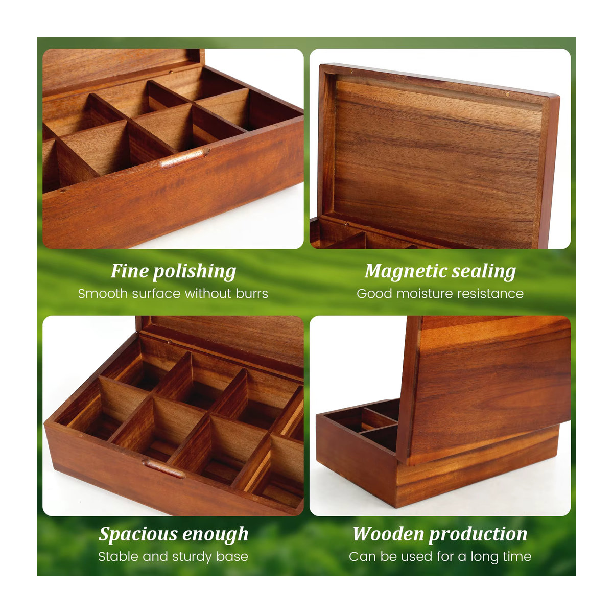 Willstar Teebox aus Holz in Braun mit 4/8 Gittern und Deckel, quadratische Tee-Aufbewahrungsbox für deine Organisation - Bild 5