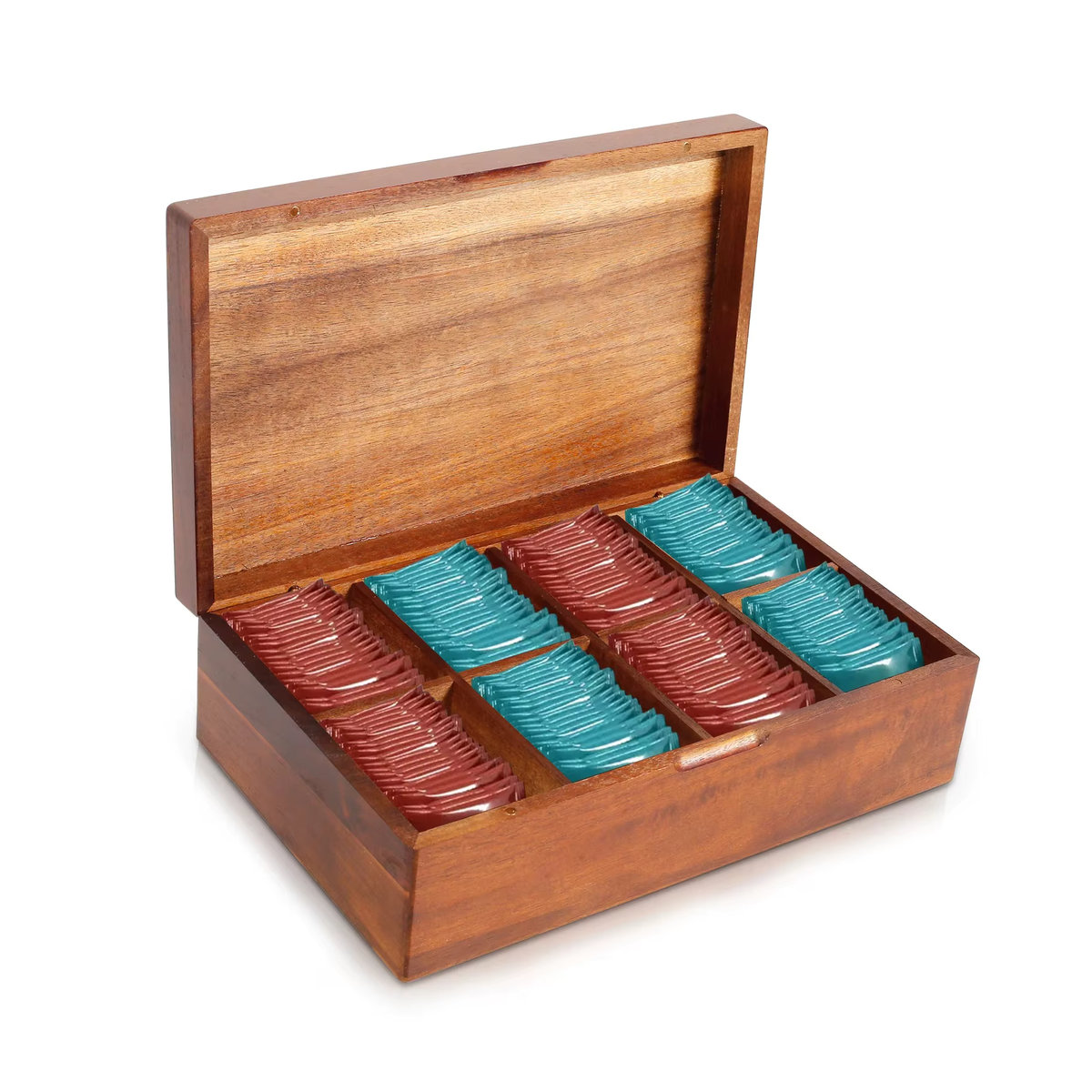 Willstar Teebox aus Holz in Braun mit 4/8 Gittern und Deckel, quadratische Tee-Aufbewahrungsbox für deine Organisation - Bild 7