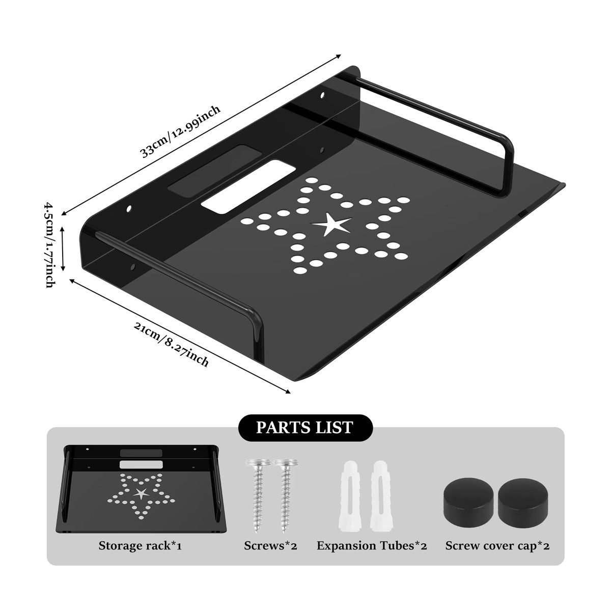 Willstar Wandregal aus Aluminium in Schwarz als minimalistisches Wandmontage-Projektorregal und TV-Halterung für Set-Top-Boxen - Bild 4