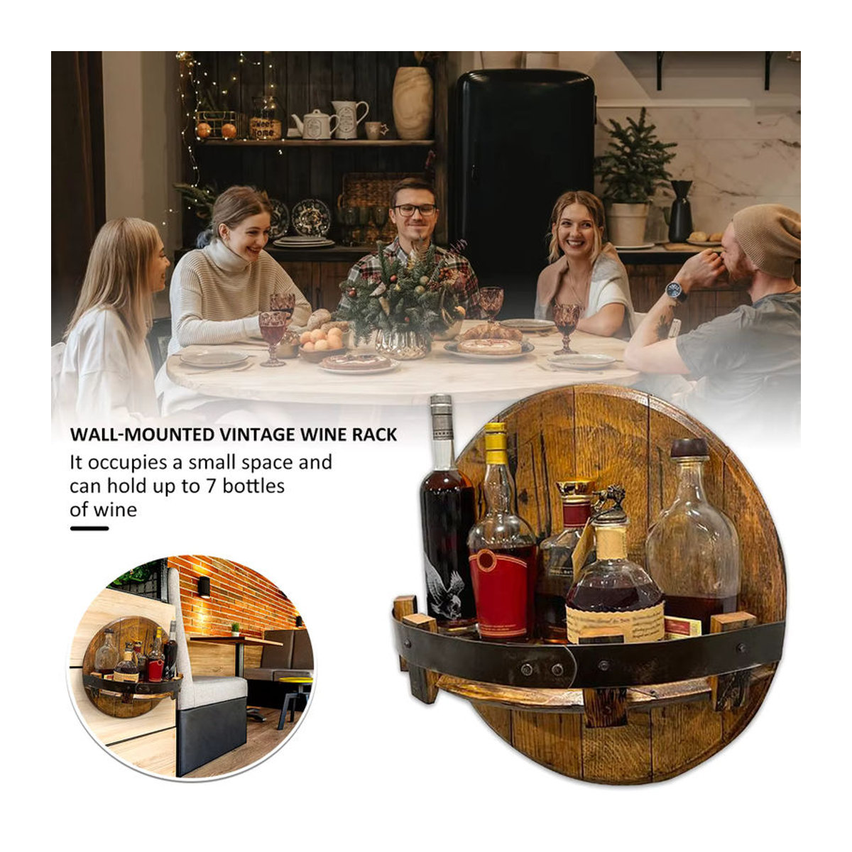 Willstar Wandregal aus Holz in Braun im Vintage-Design für Weinflaschen und Whisky als Home Bar Zubehör - Bild 2