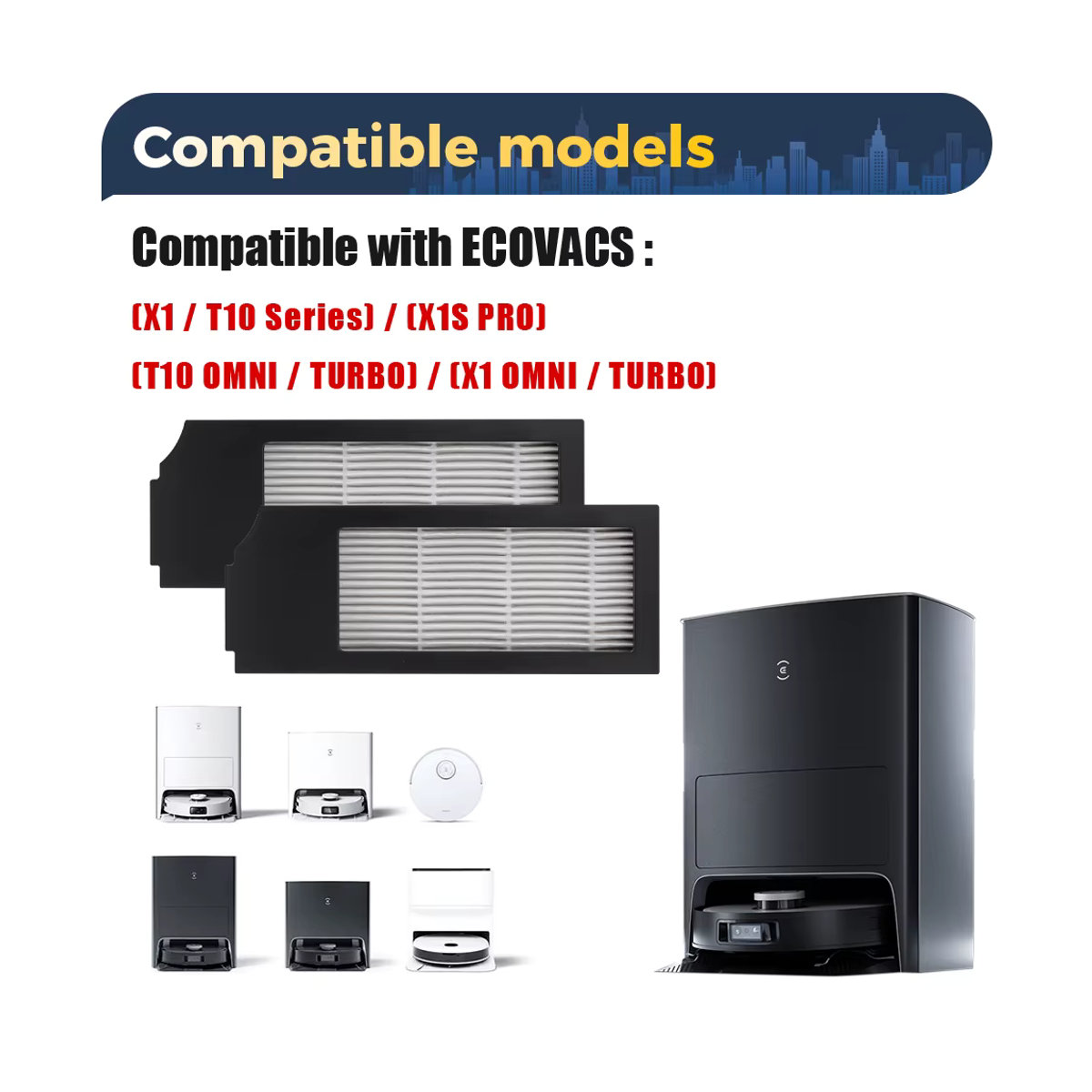 WINDNINJA Ersatzteil-Set für Ecovacs Deebot X1 OMNI/TURBO T10 OMNI/TURBO/X1S PRO mit Staubbehälter, Haupt- und Seitenbürsten, HEPA-Filter, Wischtüchern und Staubbeuteln in Schwarz/Weiß - Bild 2