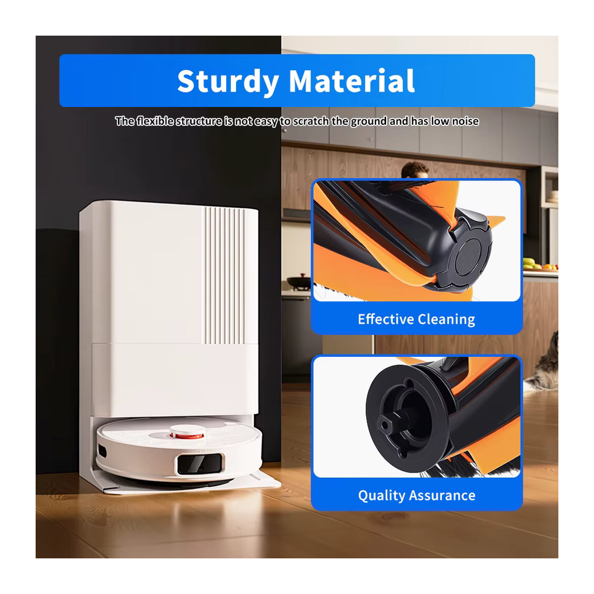 WINDNINJA Hauptbürste als Ersatzteil für die Kantenreinigung, kompatibel mit JONR P20 PRO T5 Pro und Midea V12 Pro Kehrroboter-Staubsauger, Schwarz/Weiß - Bild 5
