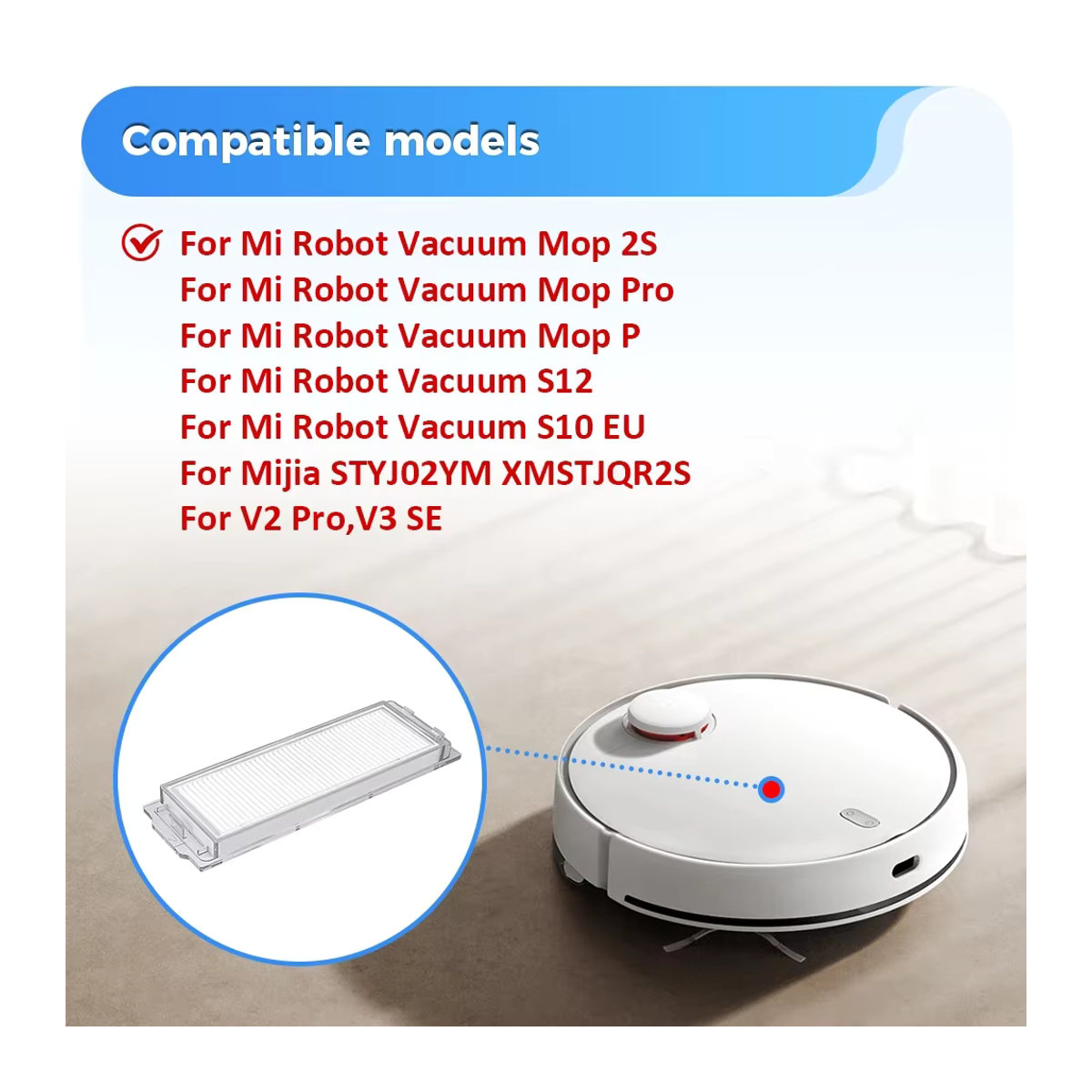 WINDNINJA HEPA-Filter in Weiß für Xiaomi S10 S40 Pro Mijia XMSTJQR2S/3C/Mop P/Mop 2S/Pro STYTJ02YM und Viomi V2 PRO/V3/SE Roboterstaubsauger Zubehör - Bild 2