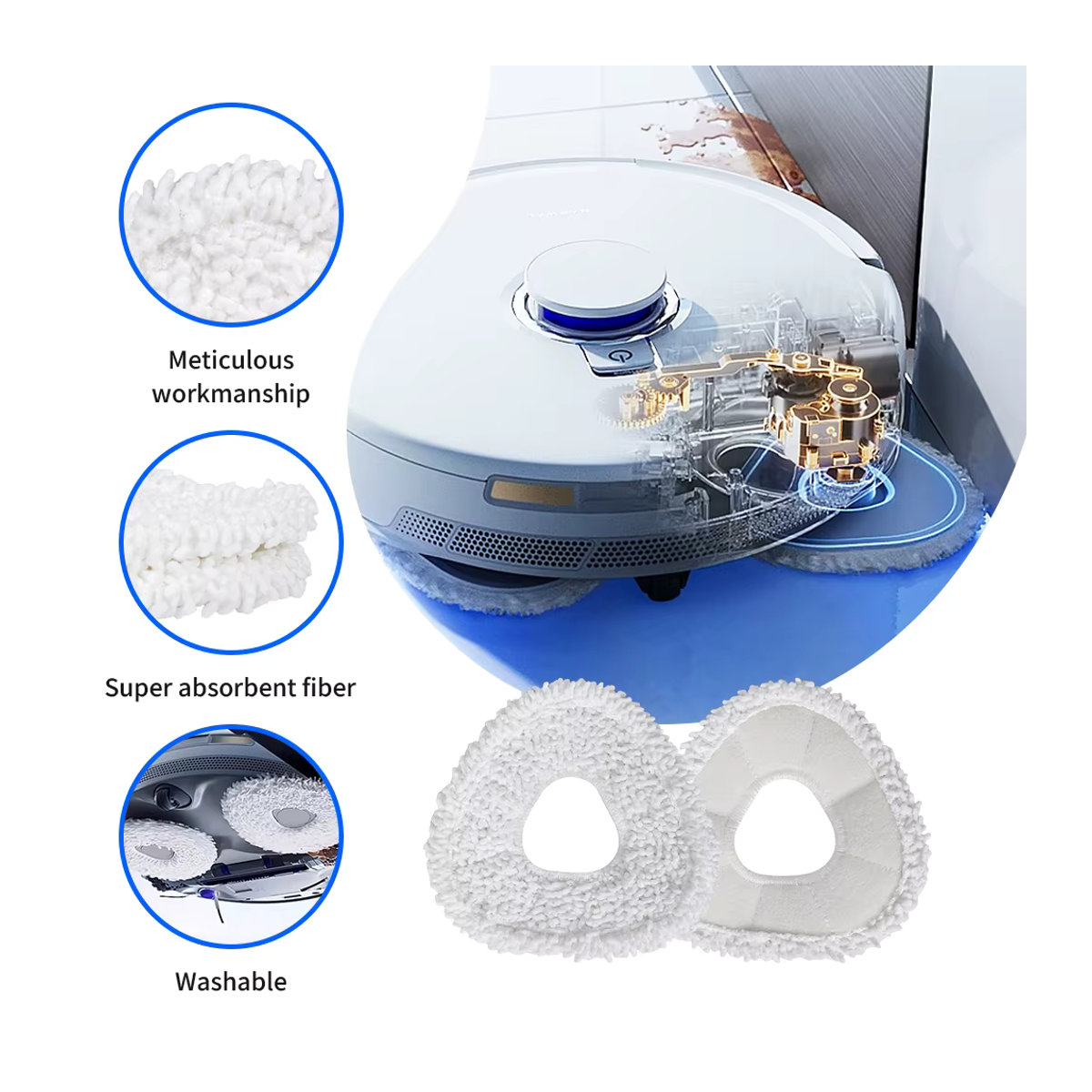 WINDNINJA Mikrofaser Mopp-Tuch Ersatzteil in Weiß für Narwal Freo X Ultra, Freo Z Ultra, Freo Z10 Ultra, J3, J4, J5, J4 Lite und J5X Staubsaugerroboter - Bild 2