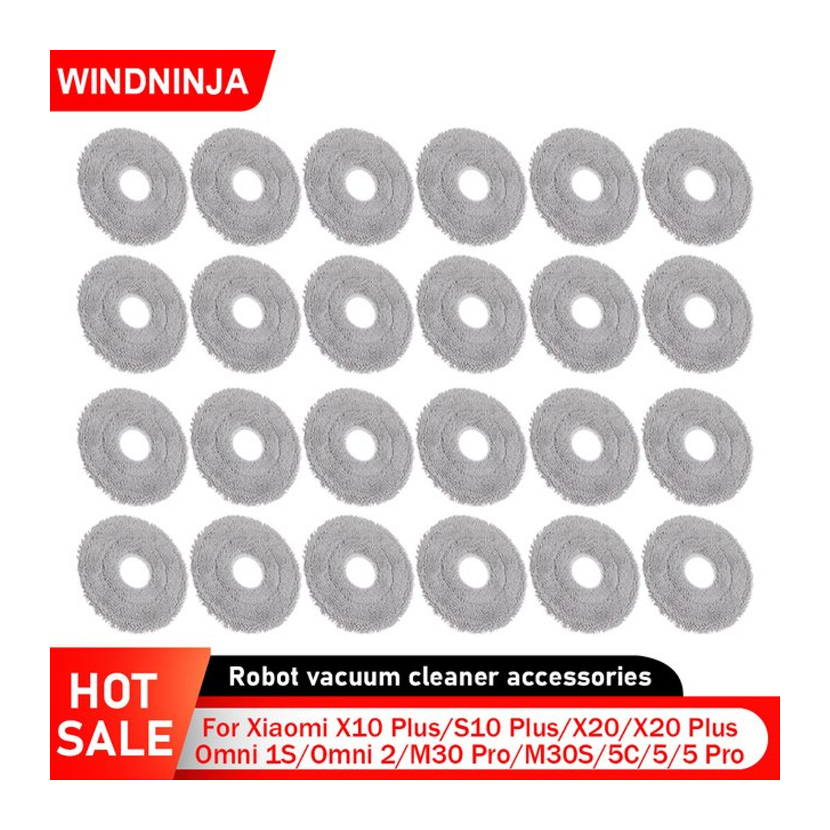 WINDNINJA Mikrofaser Mopptücher in Grau für Xiaomi Saugroboter X10 Plus S10 Plus X20 X20 Plus 5C 5 5Pro Omni 1S Omni 2 M30 Pro M30S OV31GL OV42CN OV21GL - Bild 1