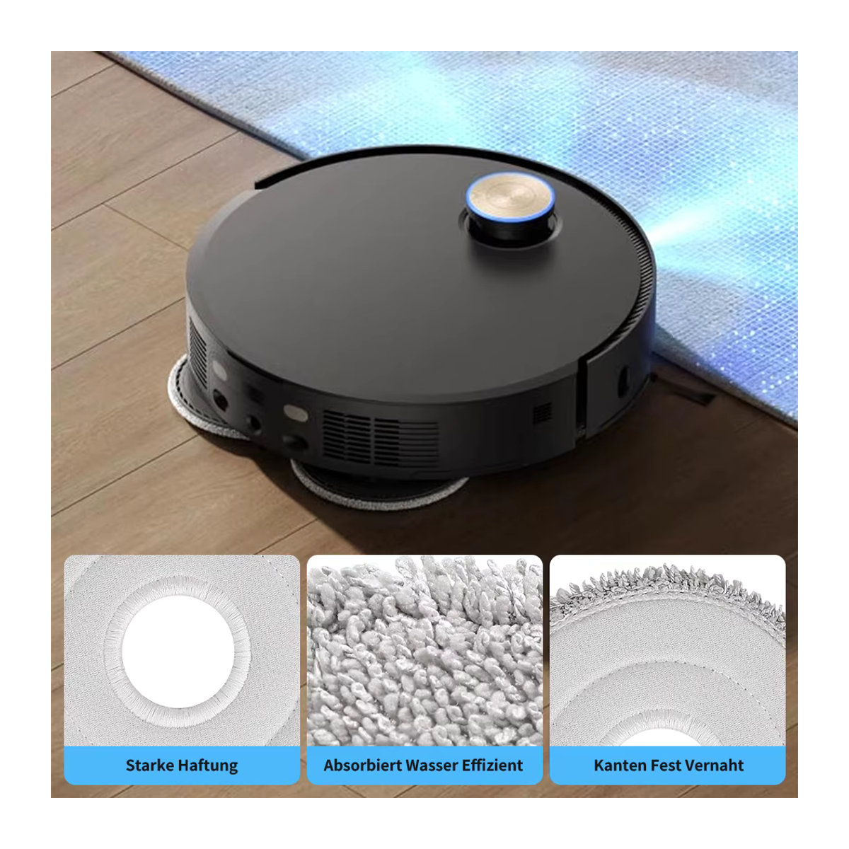 WINDNINJA Mikrofaser Mopptücher in Grau für Xiaomi Saugroboter X10 Plus S10 Plus X20 X20 Plus 5C 5 5Pro Omni 1S Omni 2 M30 Pro M30S OV31GL OV42CN OV21GL - Bild 4