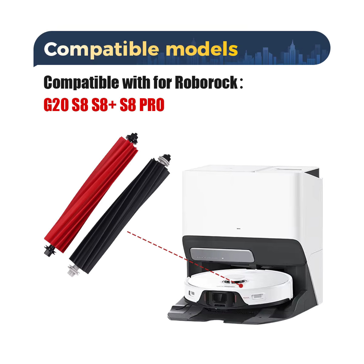 WINDNINJA Rollenbürste in Rot für Roborock G20, S8, S8 Pro Ultra, S8+, Q5 Pro, Q5 Pro+ und Q8 Max, Q8 Max Plus Roboter-Staubsauger-Aufsatz Hauptbürste - Bild 6