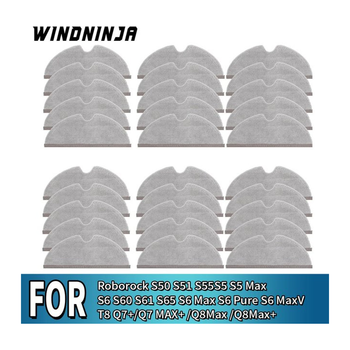 WINDNINJA Vollflächiger Mikrofaser Wischmopp in Grau für Roborock S50 S51 S55 S5 S5 Max S6 S60 S65 S6 Max T8 Q7 Plus Q7 MAX Plus Q8 Max Q5 Pro Staubsauger - Bild 1