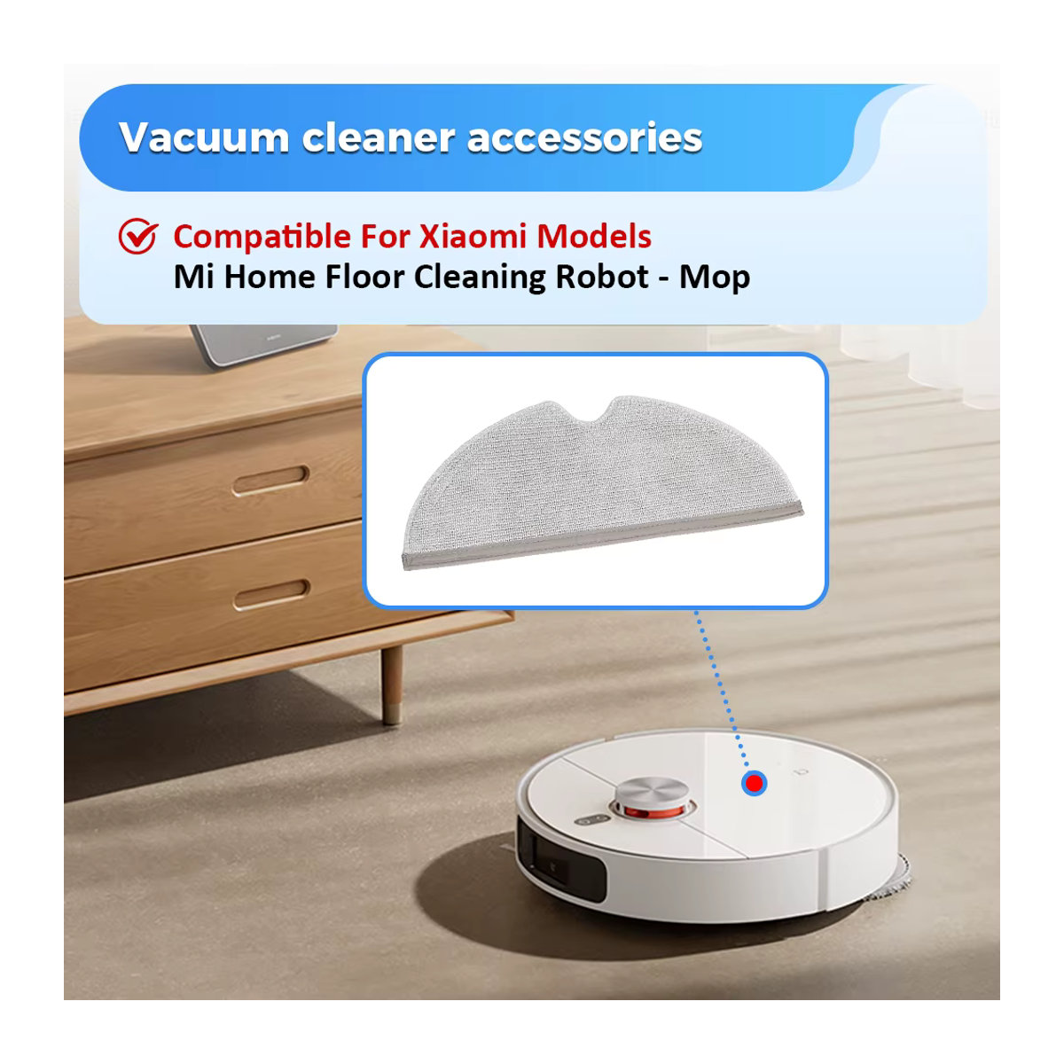 WINDNINJA Vollflächiger Mikrofaser Wischmopp in Grau für Roborock S50 S51 S55 S5 S5 Max S6 S60 S65 S6 Max T8 Q7 Plus Q7 MAX Plus Q8 Max Q5 Pro Staubsauger - Bild 2