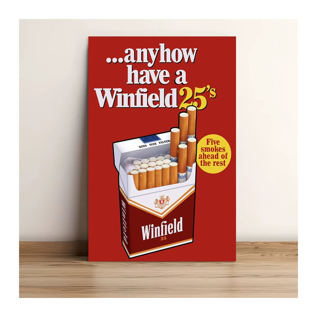 Winfield Vintage Zigaretten-Werbeposter ungerahmt – Retro Leinwand-Wandkunst in Rot und Gold mit Typografie im Hochformat - Bild 1