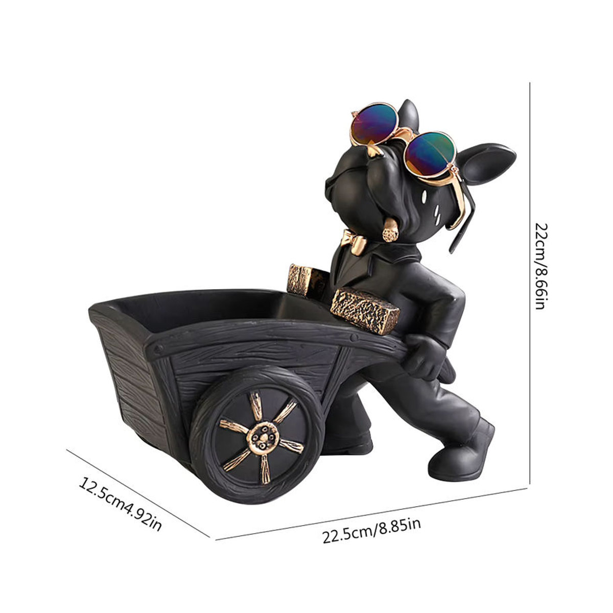 Winnereco Bulldogge Skulptur als Butler Aufbewahrungsbox mit Tablett, Schwarzes Hund Ornament aus Kunstharz für die nordische Tischdekoration - Bild 4