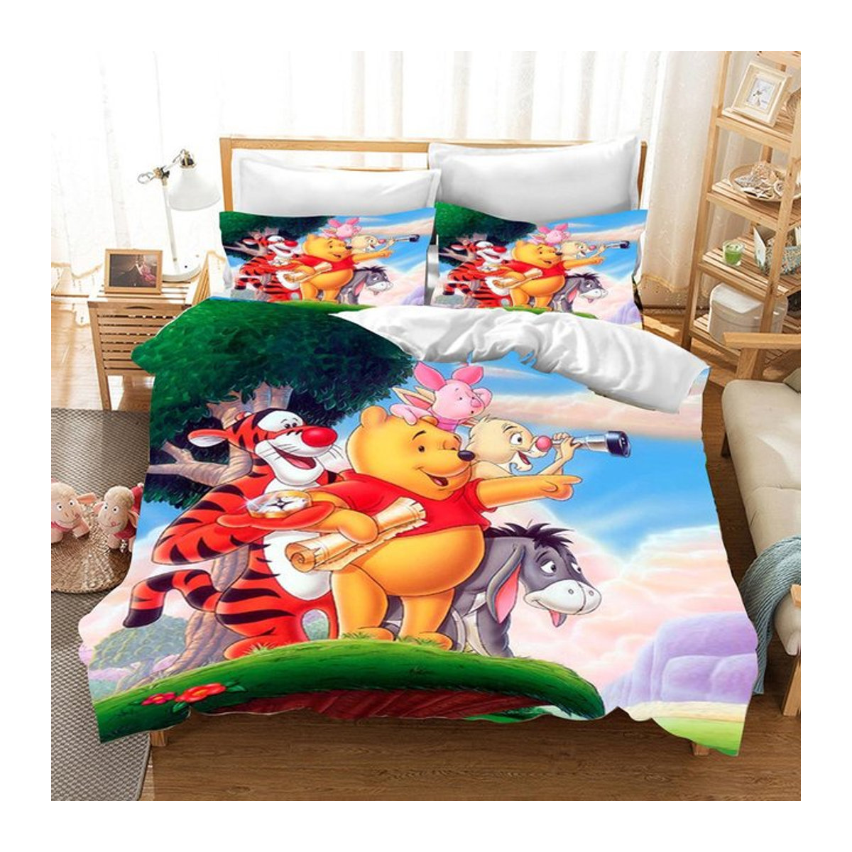 Winnie Puuh Kinder Bettwäsche Set aus 100% Polyester mit niedlichem Cartoon-Print, 3-teilig, B: 135 cm, L: 200 cm - Bild 1