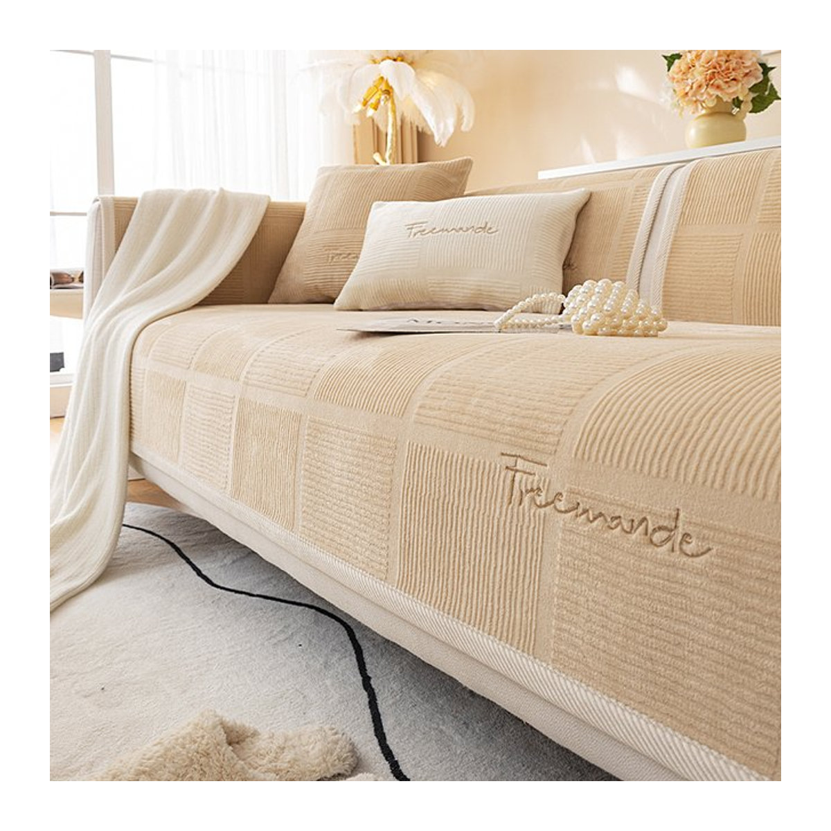 Winter Milch Plüsch Sofa Abdeckung für dein Wohnzimmer, rutschfeste und dicke Plüsch-Sitzmatte im modernen Design - Bild 1
