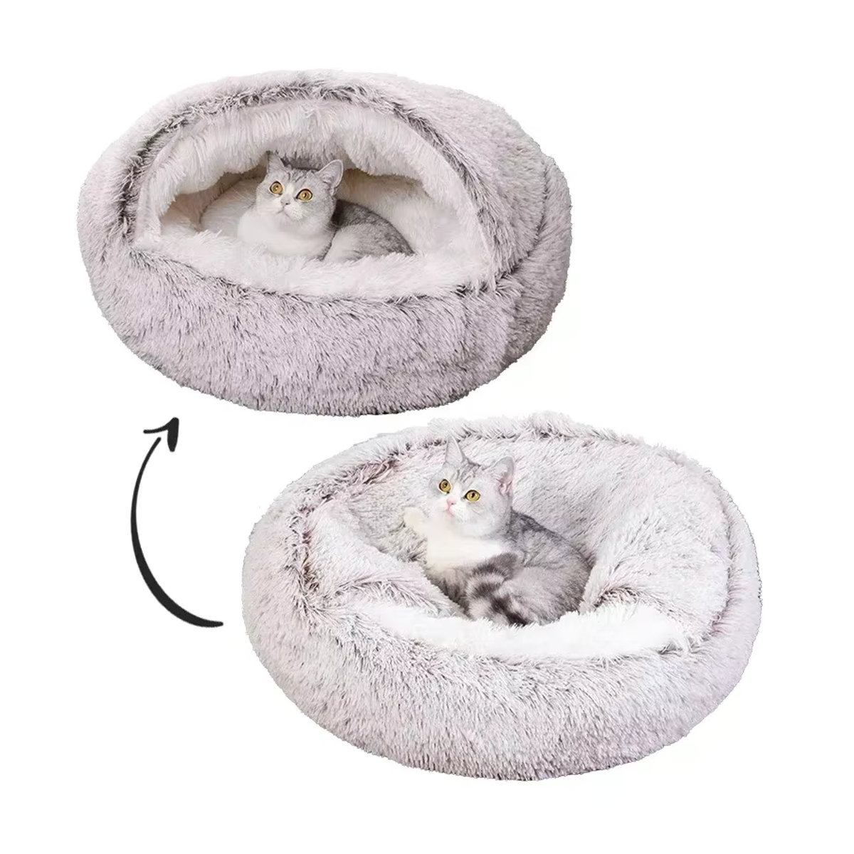 Winterhund Plüsch Rundes Hundebett und Katzenkörbchen in Beige oder Grau - Bild 2