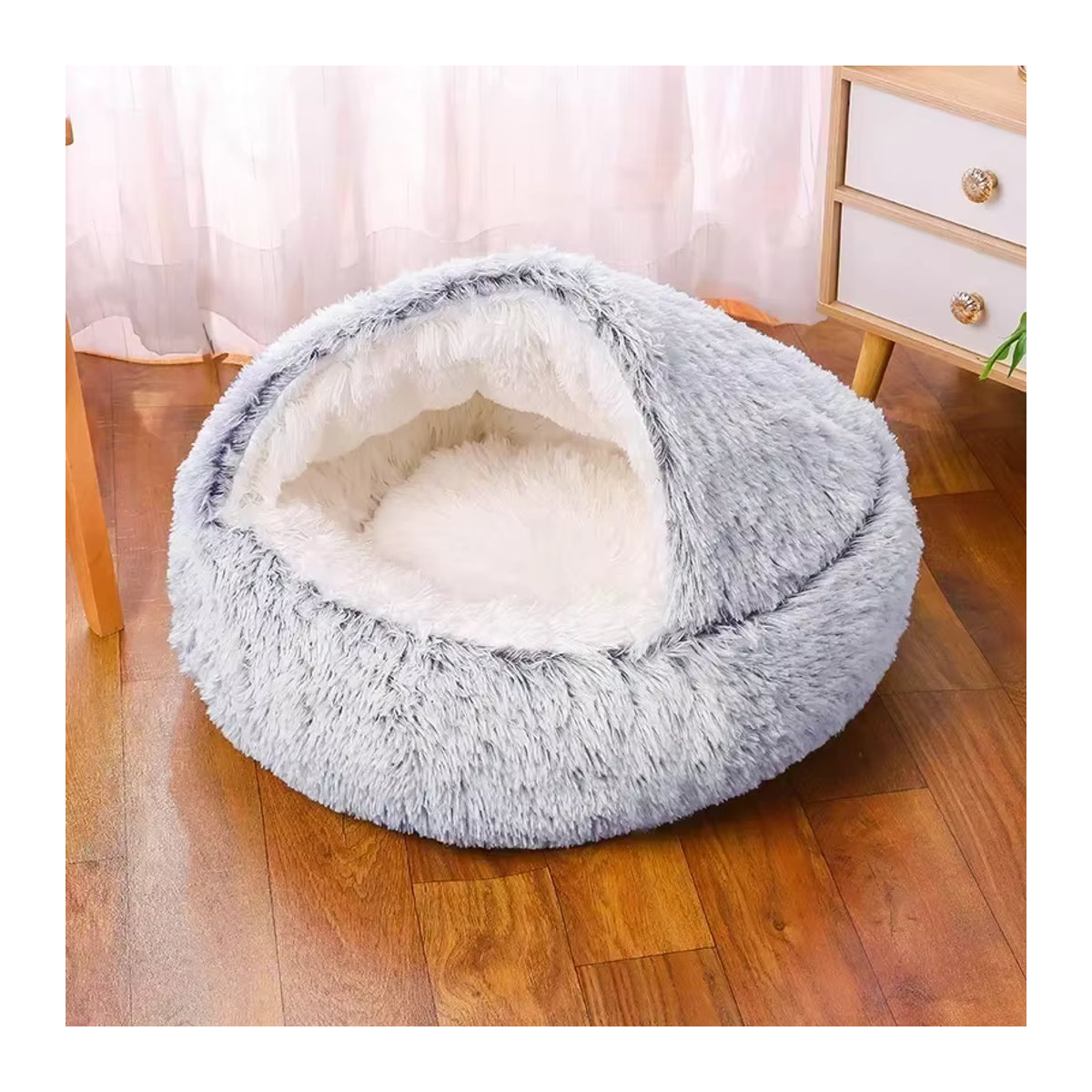 Winterhund Plüsch Rundes Hundebett und Katzenkörbchen in Beige oder Grau - Bild 3