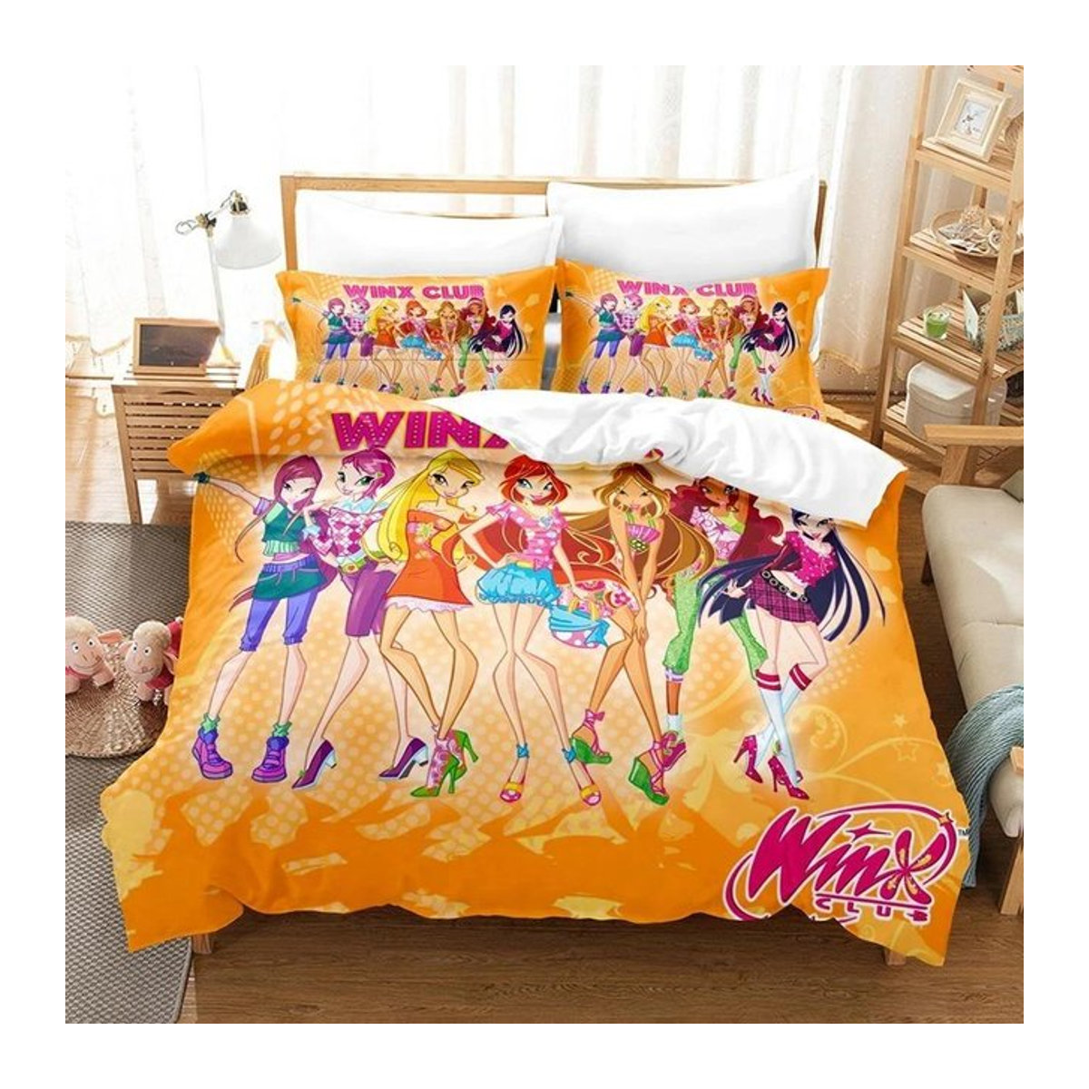 Winx Bettwäsche-Set mit 3D-Anime-Print in Orange für Queen-Size-Betten, B/H: 210 x 210 cm - Bild 1