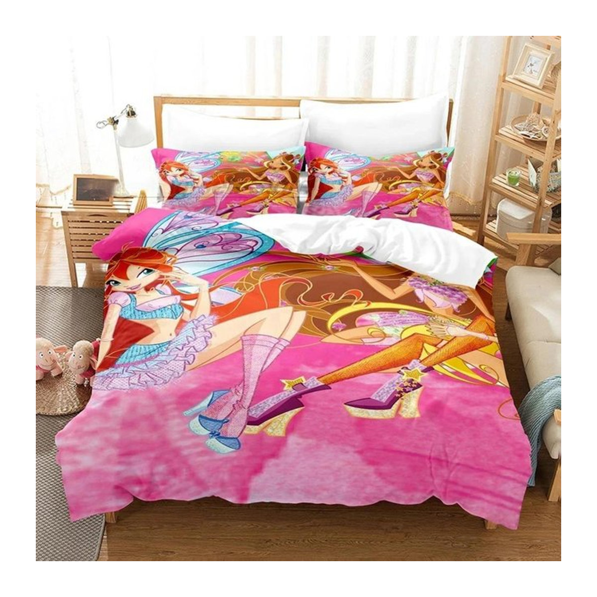 Winx Bettwäsche-Set mit 3D-Anime-Print in Rosa für Mädchen und Erwachsene, B/H: 135 x 200 cm - Bild 1