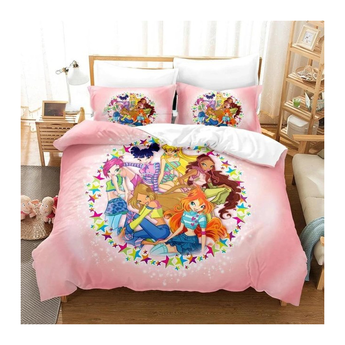 Winx Bettwäsche-Set mit 3D-Druck im Anime-Kawaii-Design für Einzelbetten, B/H: 140 x 210 cm - Bild 1