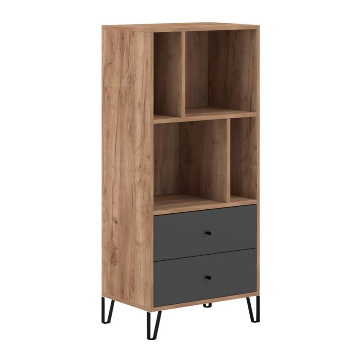 WIPMEB Bücherregal BILBAO im Industrial Design aus Eiche Tabak Nachbildung und Metall, Anthrazit/Braun, B/H/T: 63,4 x 135,2 x 40 cm - Bild 1