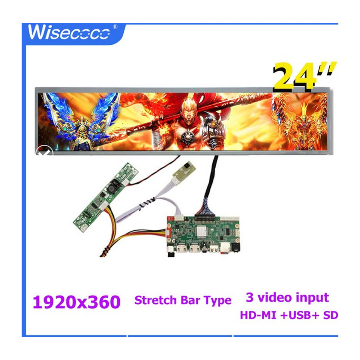Wisecoco 24 Zoll Stretched Bar LCD-Display DV240FBM-NB0 Ultra Wide 1920x360 60Hz Schwarz - Bild 1