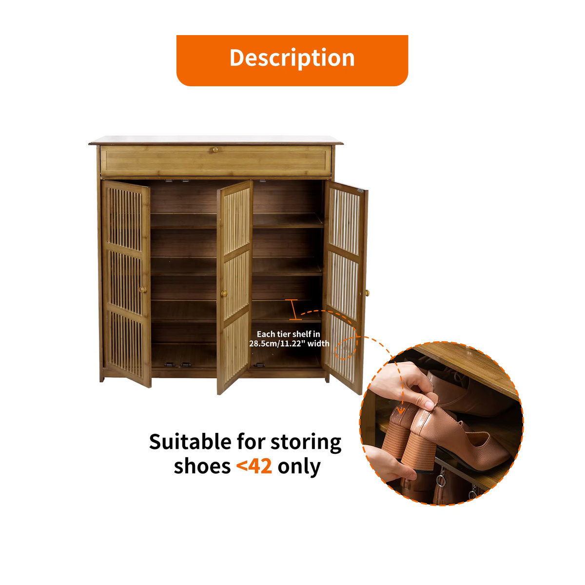 Wisfor 4-stufiger Schuhschrank aus Bambus und Holz mit 3 Drehtüren in Braun und Natur - Bild 1