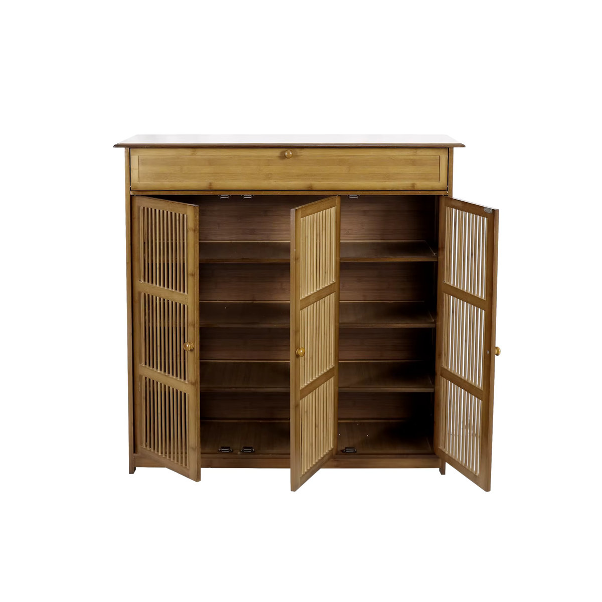 Wisfor 4-stufiger Schuhschrank aus Bambus und Holz mit 3 Drehtüren in Braun und Natur - Bild 3