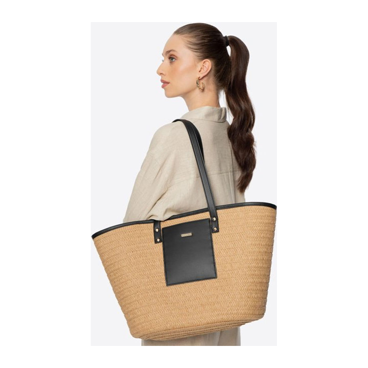 Wittchen Damenkorb aus Rattan und Öko-Leder in Beige und Schwarz - Bild 1
