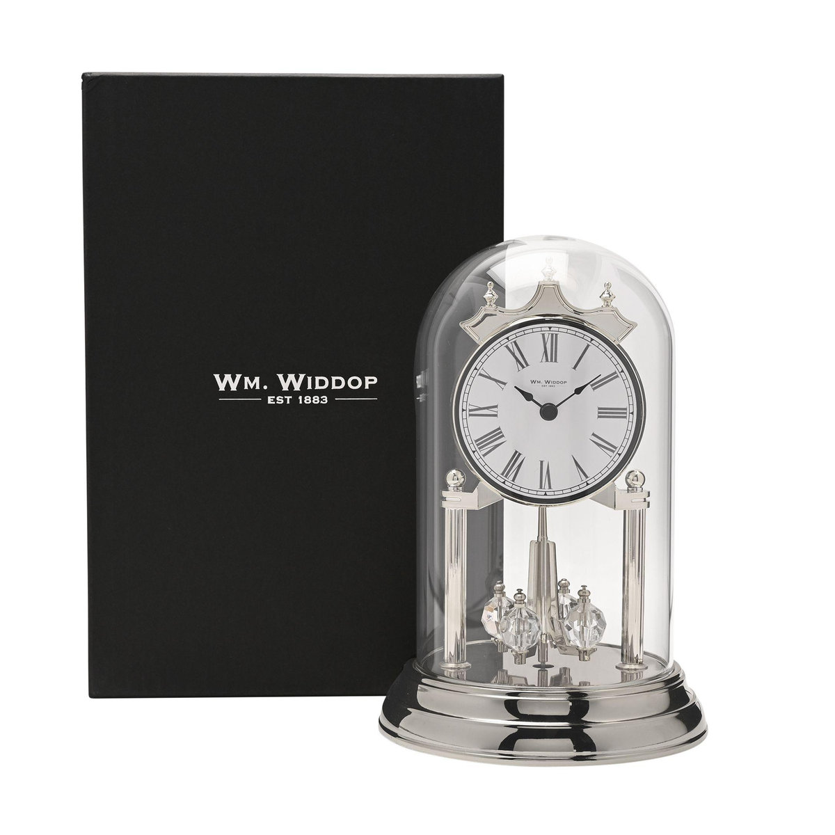 Wm.Widdop Drehpendel Jubiläumsuhr in Silber, analoge Tischuhr aus Metall, rund - Bild 2