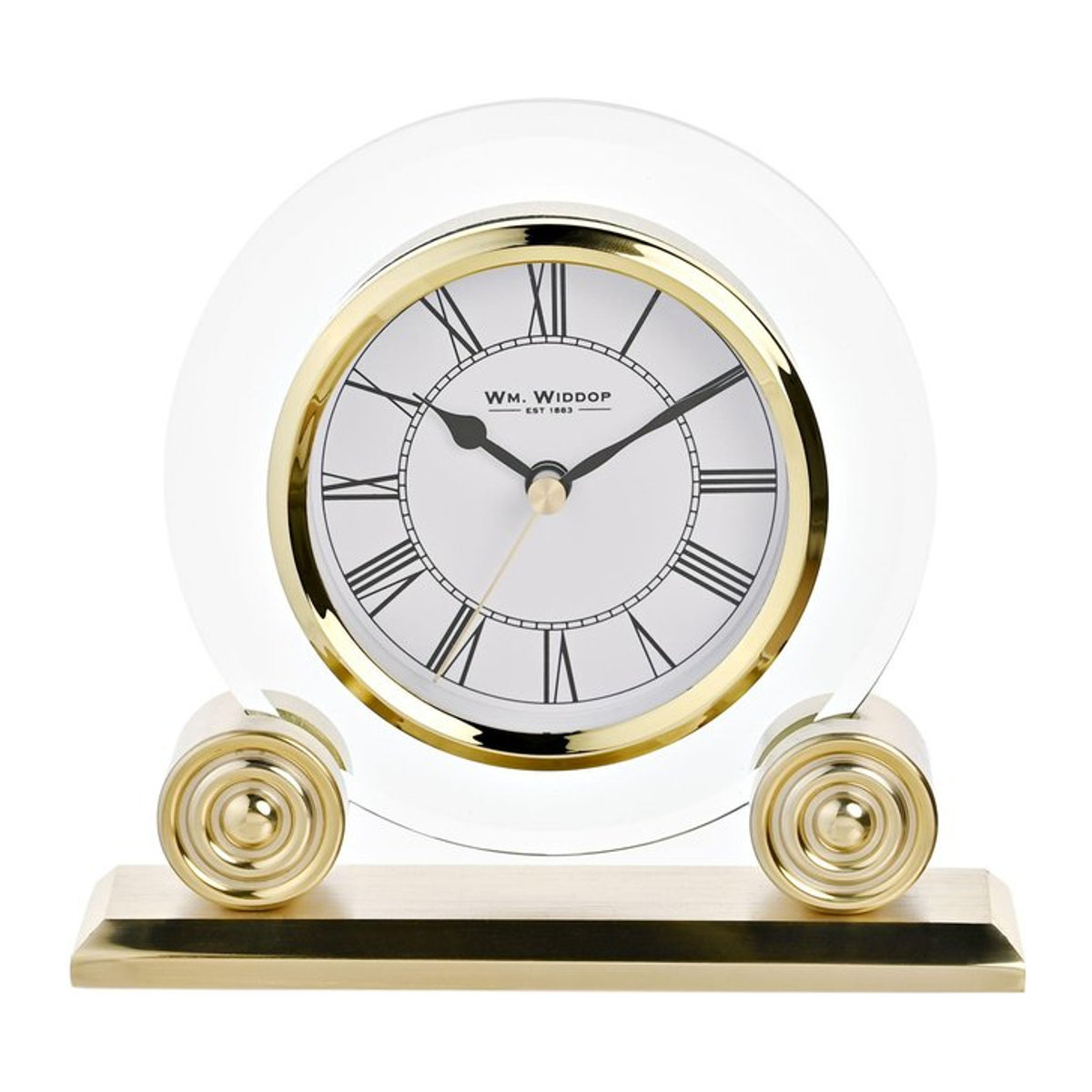 Wm. Widdop Kaminkonsole Uhr rund aus Glas und Metall in Gold - Bild 1