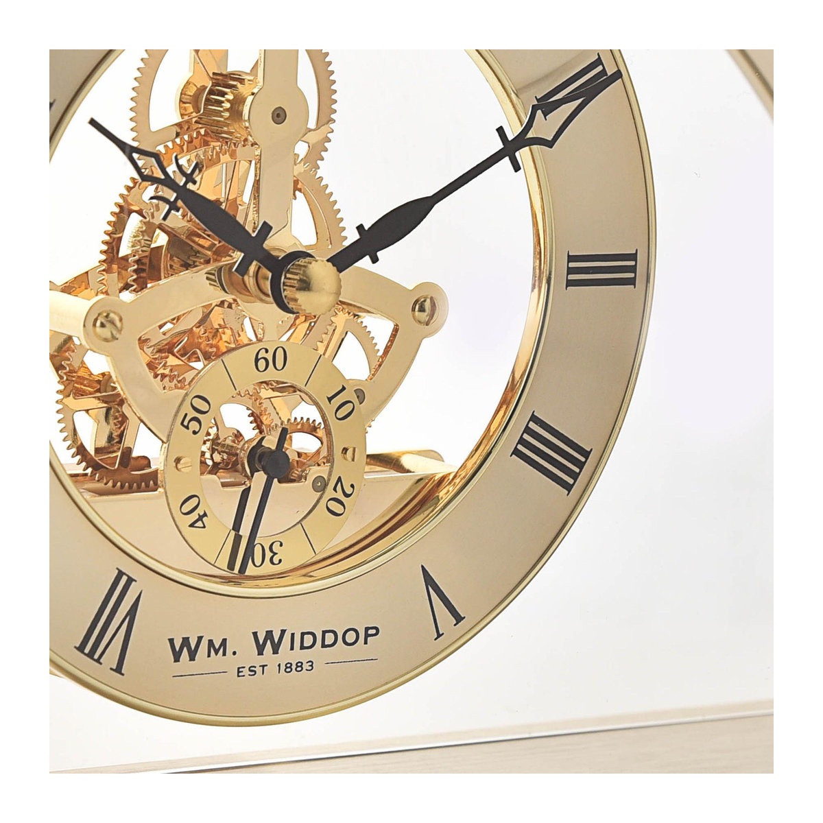 Wm.Widdop Kaminuhr Goldbogen mit Skelettzifferblatt und römischen Ziffern, Farbe: Gold, B/T/H: 27,0 x 14,0 x 6,5 cm - Bild 2