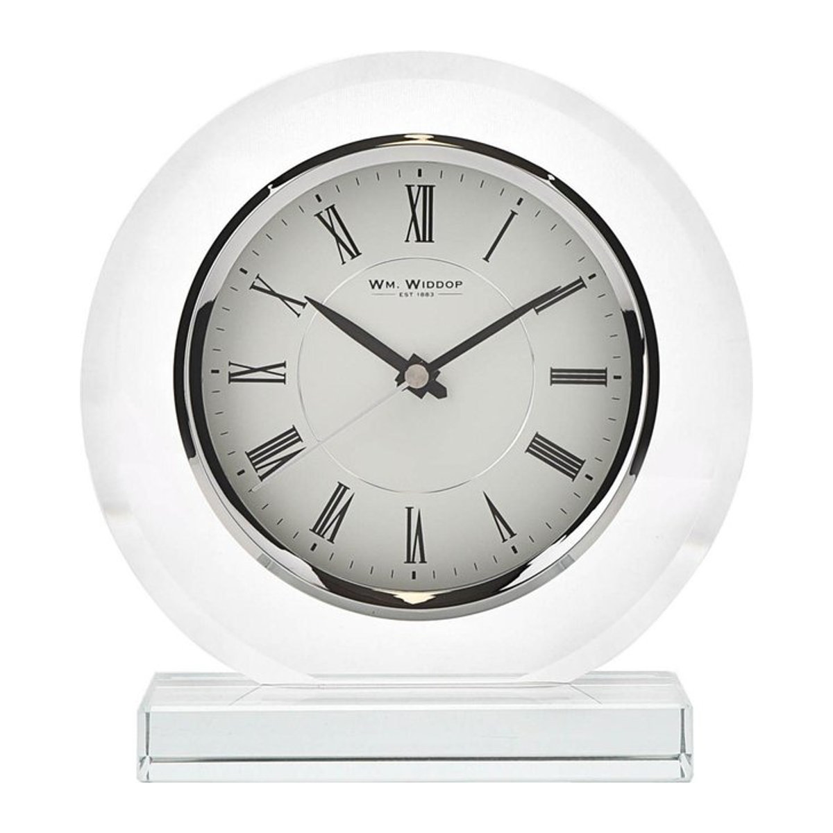 Wm.Widdop Runde Glas-Kaminkonsoleuhr in Transparent Weiß, Analog - Bild 1