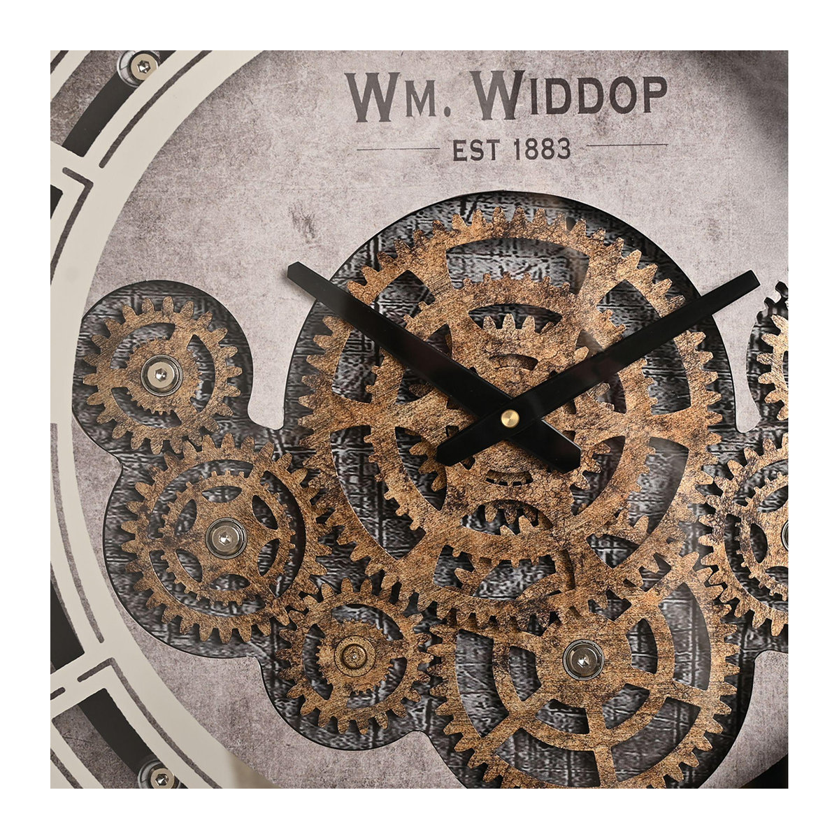 Wm Widdop Spiegelwanduhr mit beweglichen Zahnrädern in Weiß, quadratisch, Durchmesser: 60 cm - Bild 2