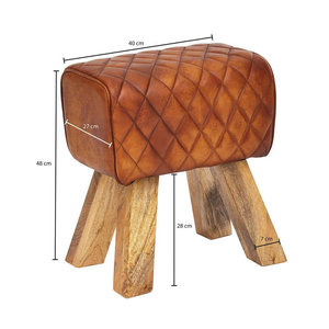 Wohnling Polsterhocker Sitzbank aus Echtleder und Massivholz in Braun Natur im Industrial Design B/H/T: 40 x 48 x 27 cm