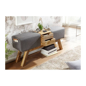 Wohnling Sitztruhe in Grau und Natur aus Stoff und Massivholz im skandinavischen Design B/H/T: 120 x 56 x 30 cm