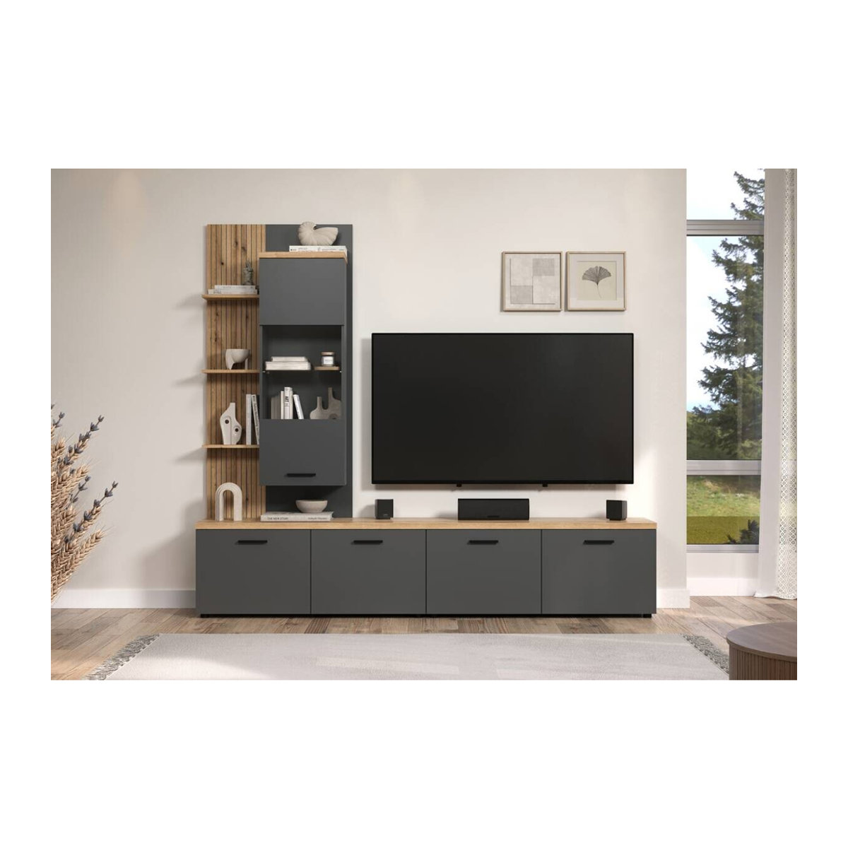 Wohnwand Baggio in Eiche Evoke Coast Nachbildung und Anthrazit, modern mit Glas und Holzwerkstoff, B/H/T: 240 x 211 x 40 cm - Bild 4