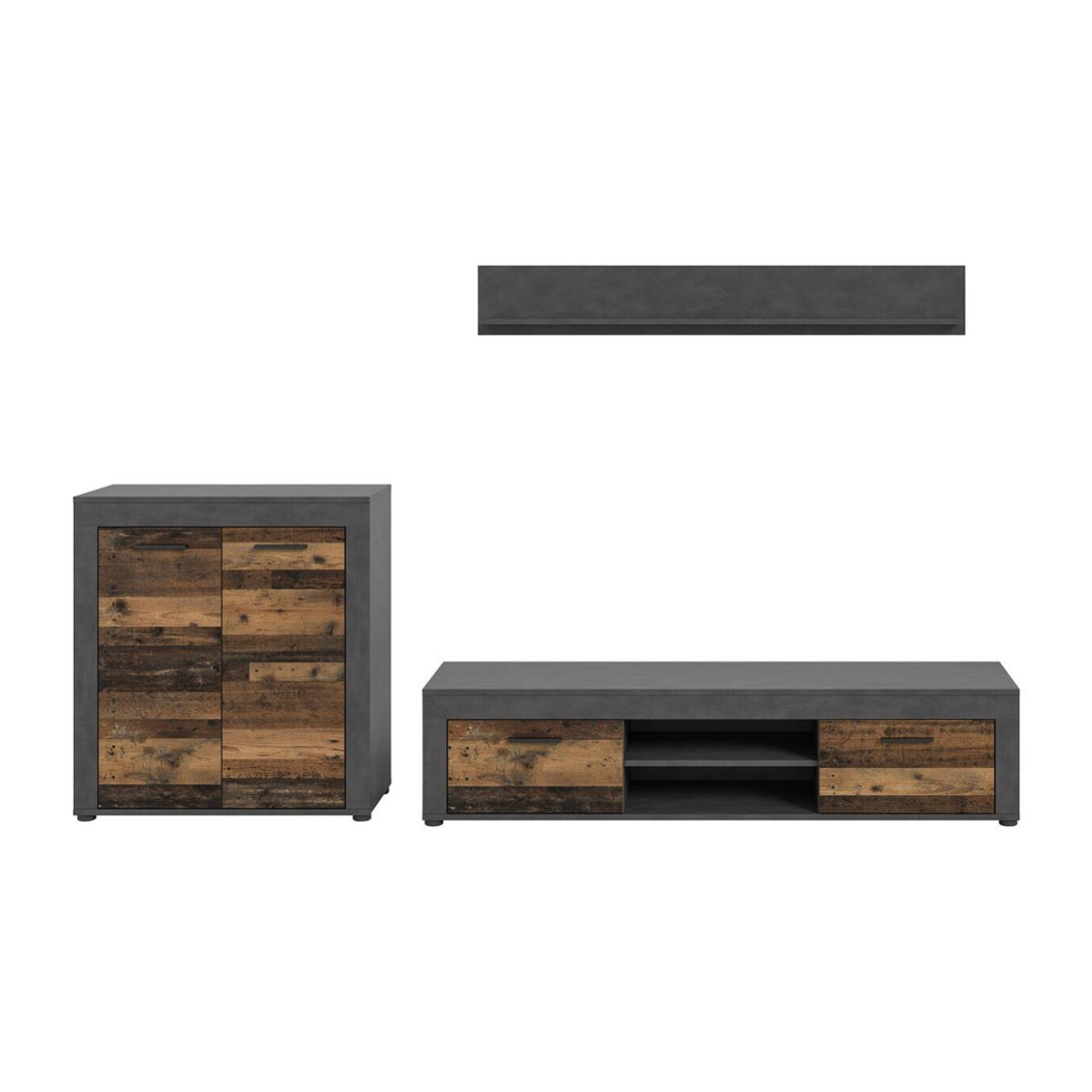 Wohnwand Jam Matera von xonox.home in Old Wood Nachbildung, Braun und Anthrazit, B/H/T: 159 x 255 x 35 cm - Bild 3