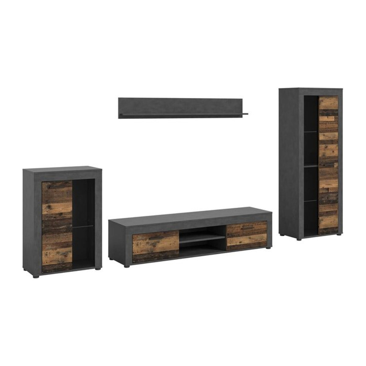 Wohnwand Jam Matera von xonox.home in Old Wood Nachbildung, Braun und Anthrazit, B/H/T: 169 x 310 x 35 cm - Bild 1