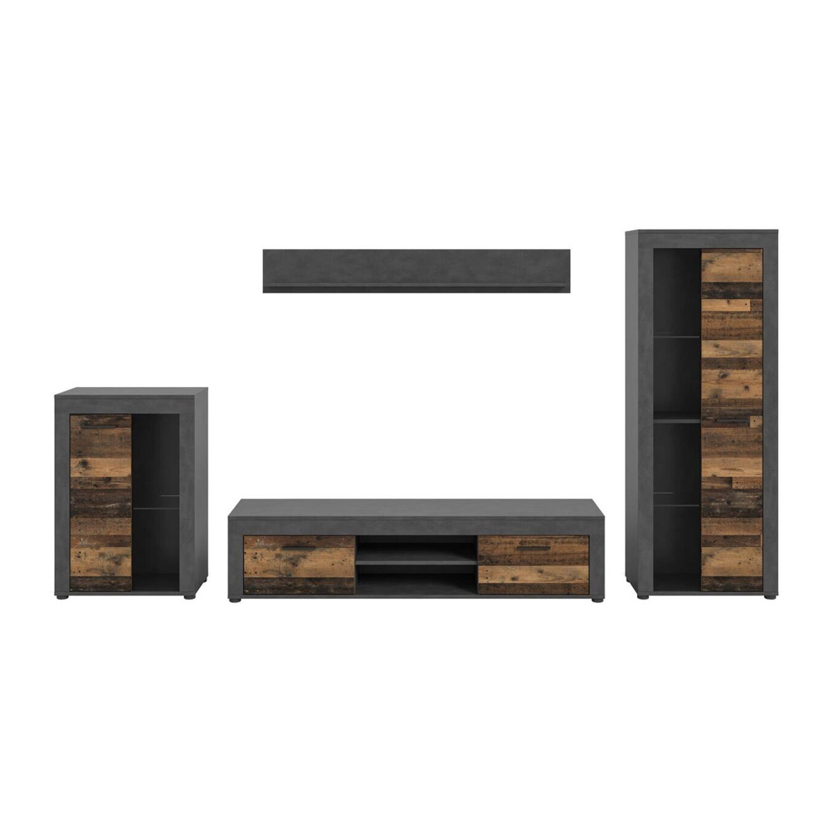 Wohnwand Jam Matera von xonox.home in Old Wood Nachbildung, Braun und Anthrazit, B/H/T: 169 x 310 x 35 cm - Bild 2