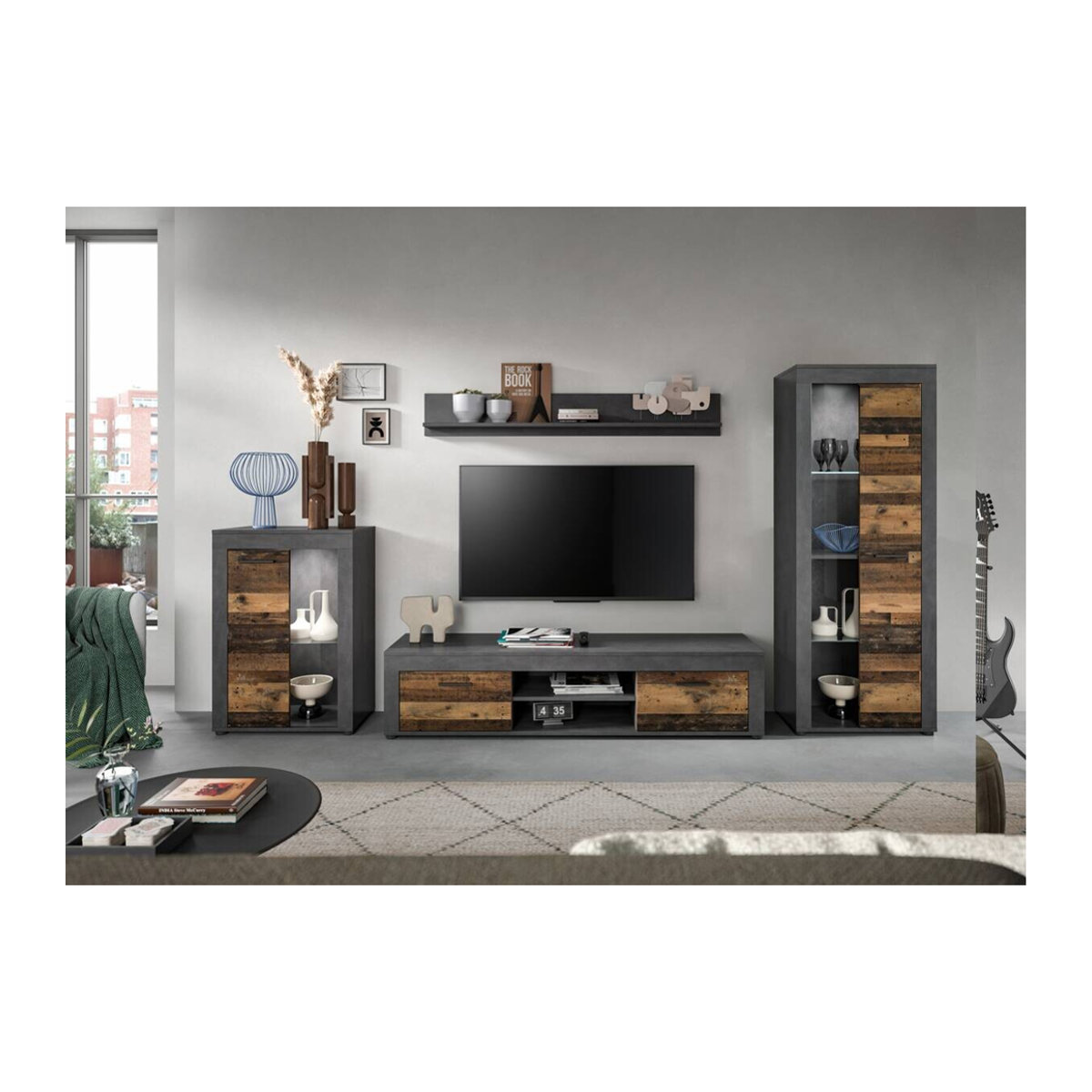Wohnwand Jam Matera von xonox.home in Old Wood Nachbildung, Braun und Anthrazit, B/H/T: 169 x 310 x 35 cm - Bild 3