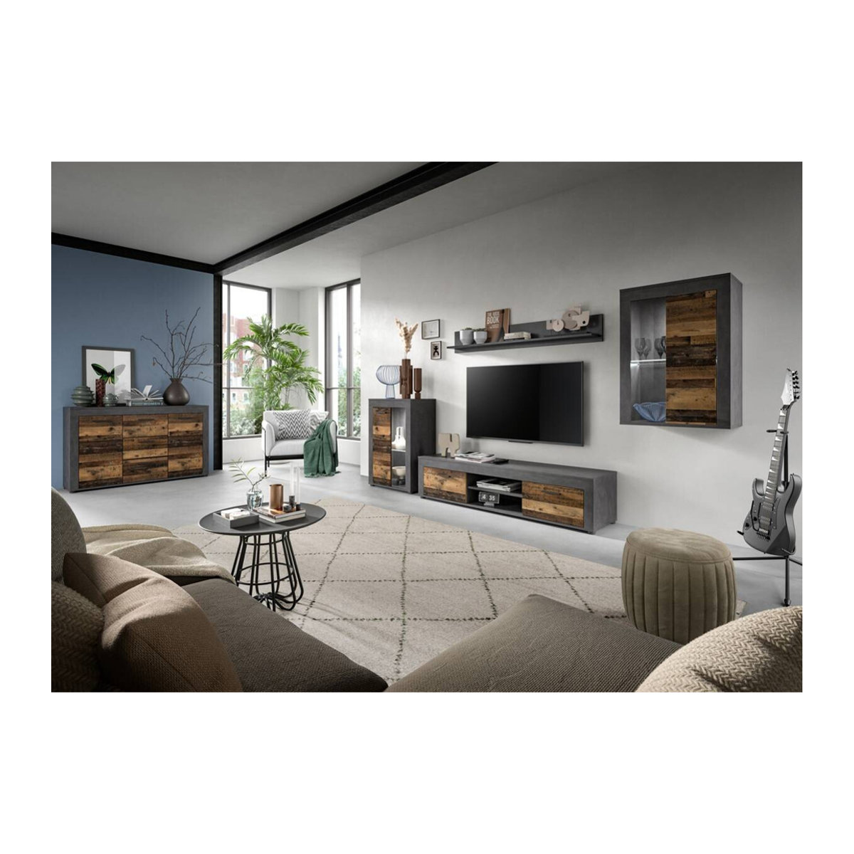 Wohnwand Jam Matera von xonox.home in Old Wood Nachbildung, Braun und Anthrazit, B/H/T: 169 x 310 x 35 cm - Bild 4