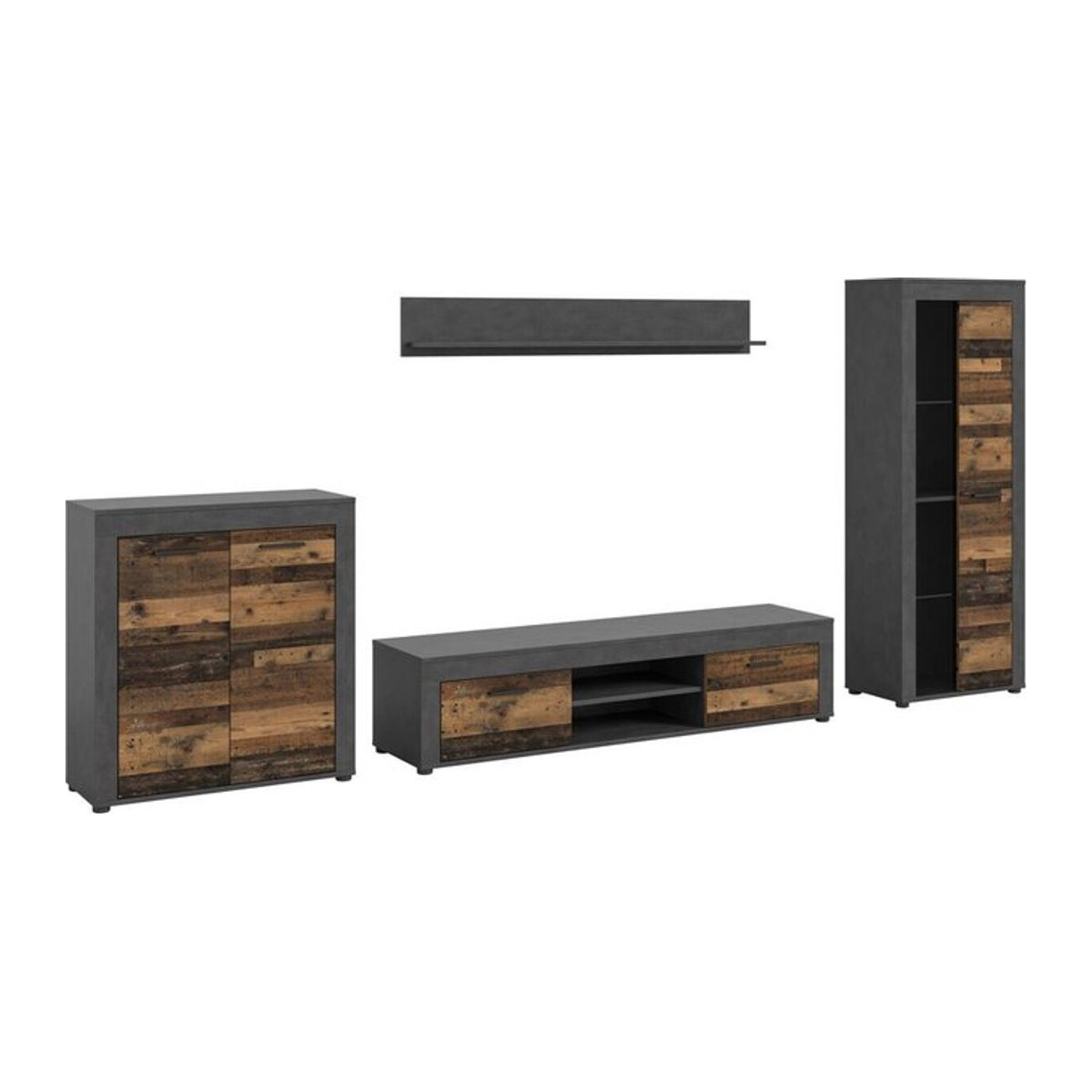 Wohnwand Jam Matera von xonox.home in Old Wood Nachbildung, TV-Schrank im Industrial Design, Braun/Anthrazit, B: 159 cm, H: 330 cm, T: 35 cm - Bild 1